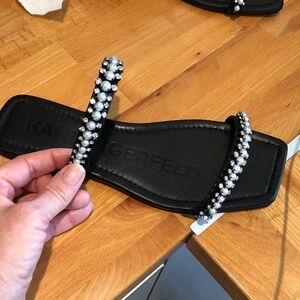 Karl Lagerfeld Black Sandals with Pearl Accent’s worn once perfect so cute 9